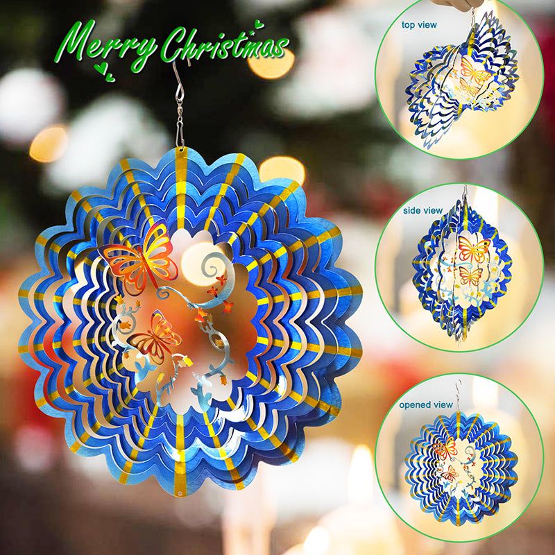 FONMY Wind Spinner Multi Blue Color Twins Butterfly