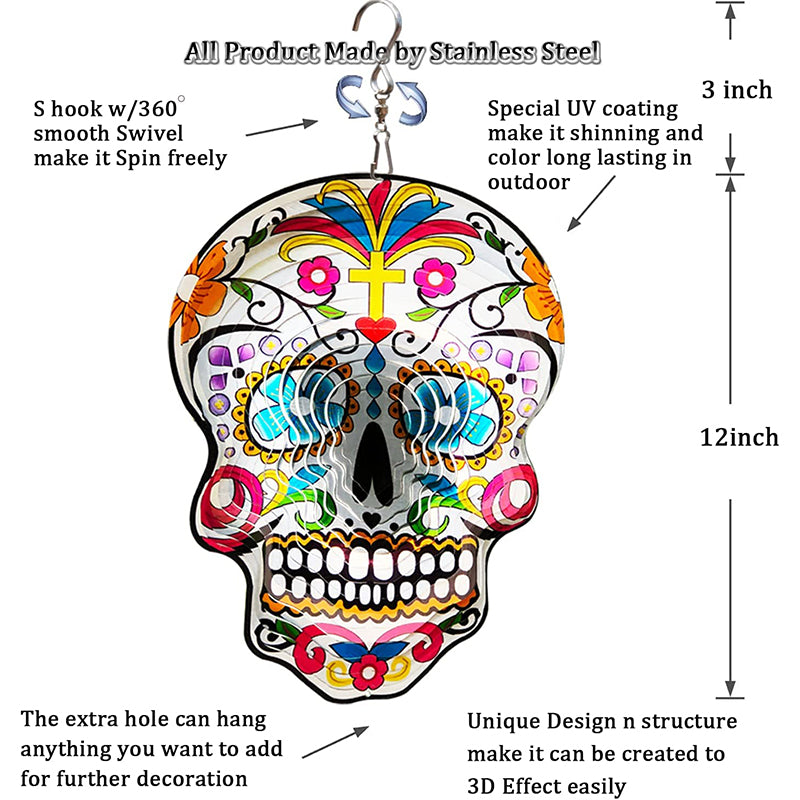 Fonmy Mandala Silver Sugar Skull Wind Spinners