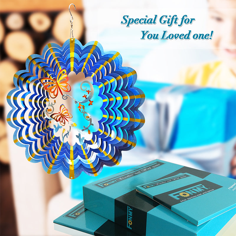 FONMY Wind Spinner Multi Blue Color Twins Butterfly
