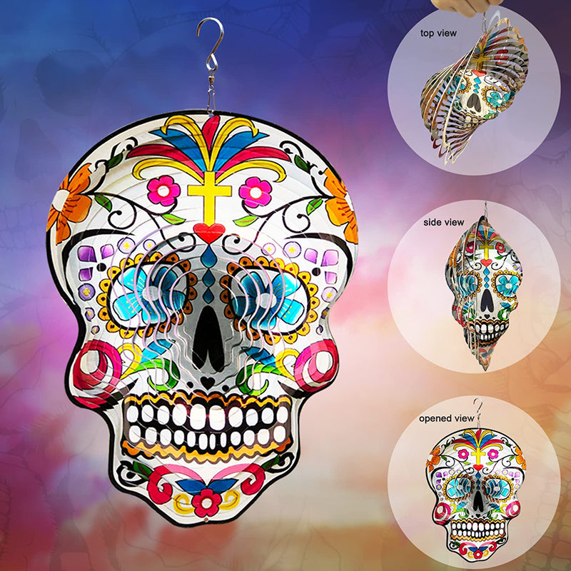 Fonmy Mandala Silver Sugar Skull Wind Spinners