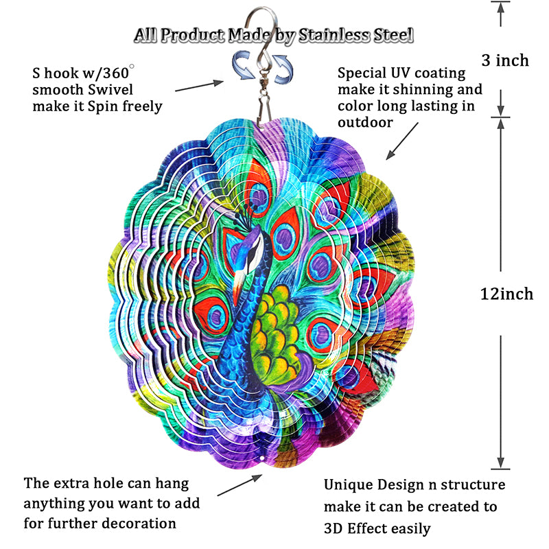 FONMY Wind Spinner Peacock-12inch Stainless Steel