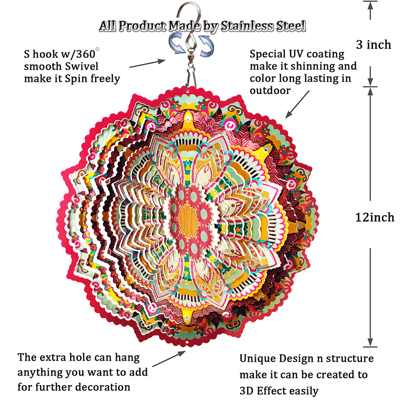 FONMY Wind Spinner Mandala Lucky Star Pink